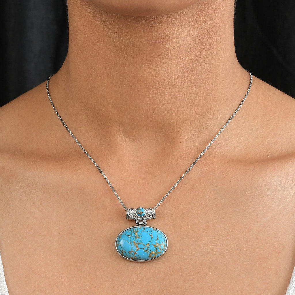 Blaues Türkis Schmuckset Edelstahl ca. 80.50 ct