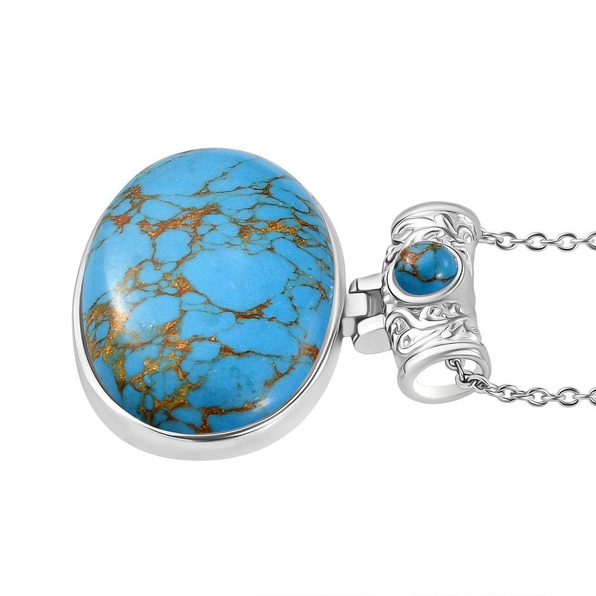 Blaues Türkis Schmuckset Edelstahl ca. 80.50 ct