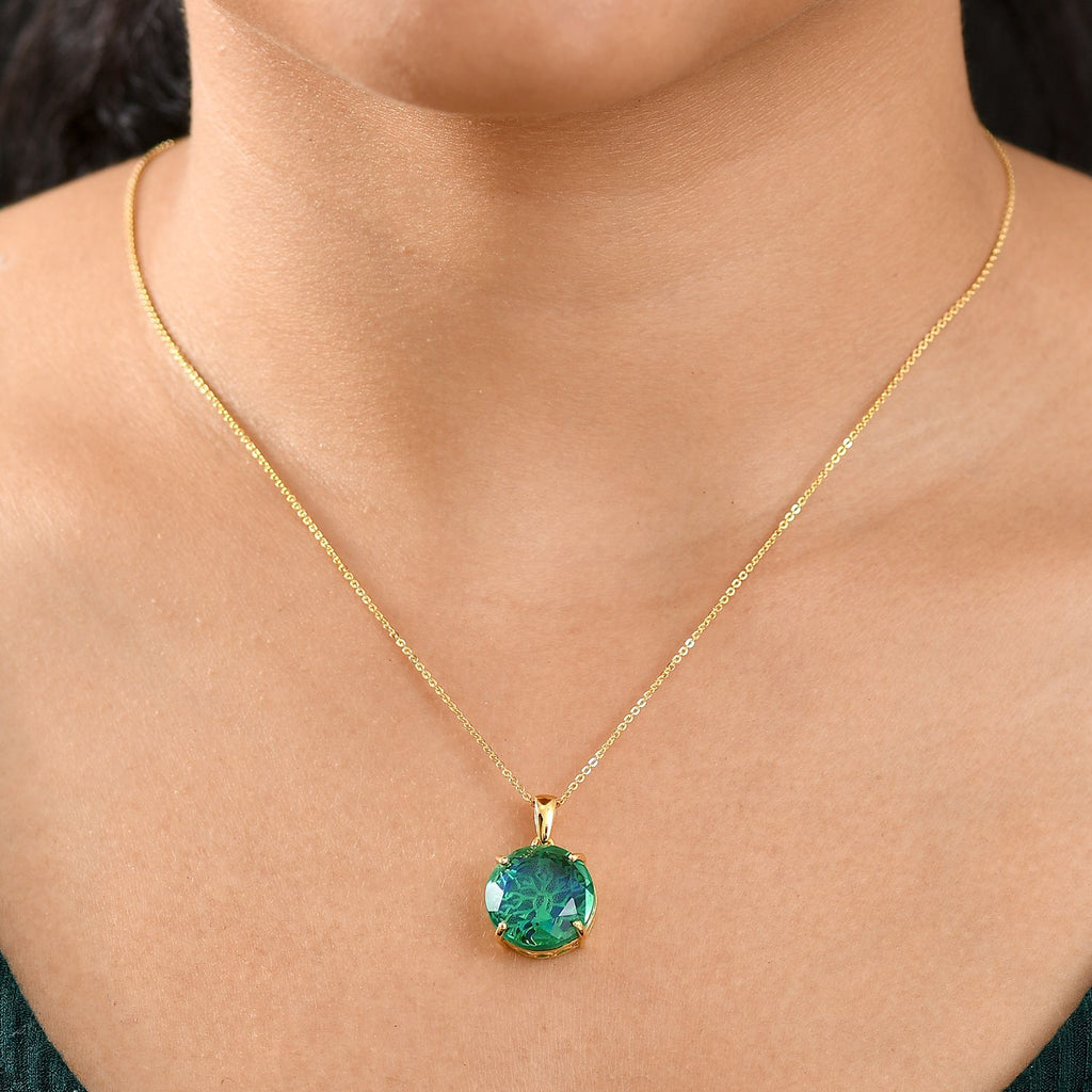 D joy Pfau Quarz Triplette Anhänger mit Kette, 925 Silber 750 Gelbgold Vermeil ca. 11.34 ct