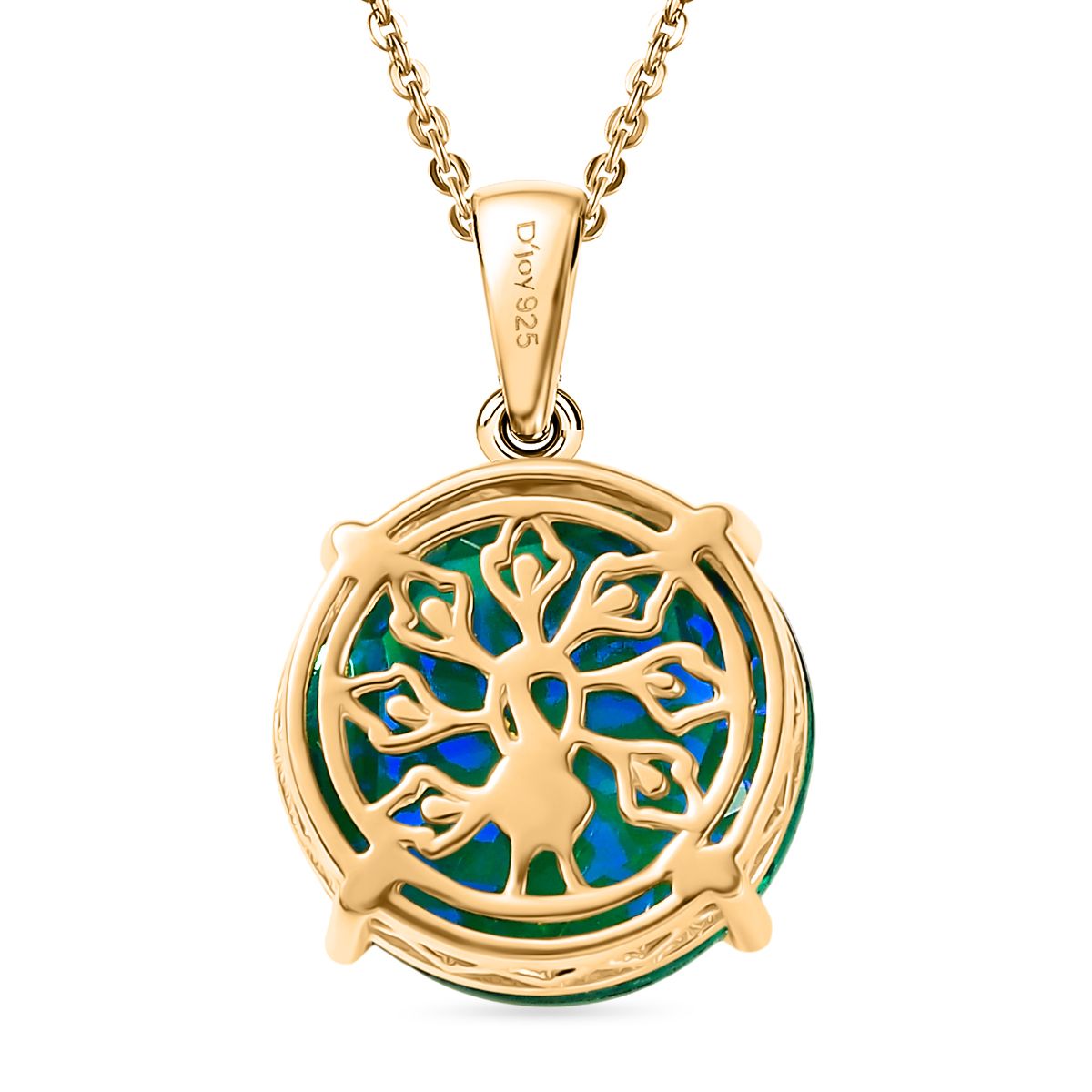 D joy Pfau Quarz Triplette Anhänger mit Kette, 925 Silber 750 Gelbgold Vermeil ca. 11.34 ct