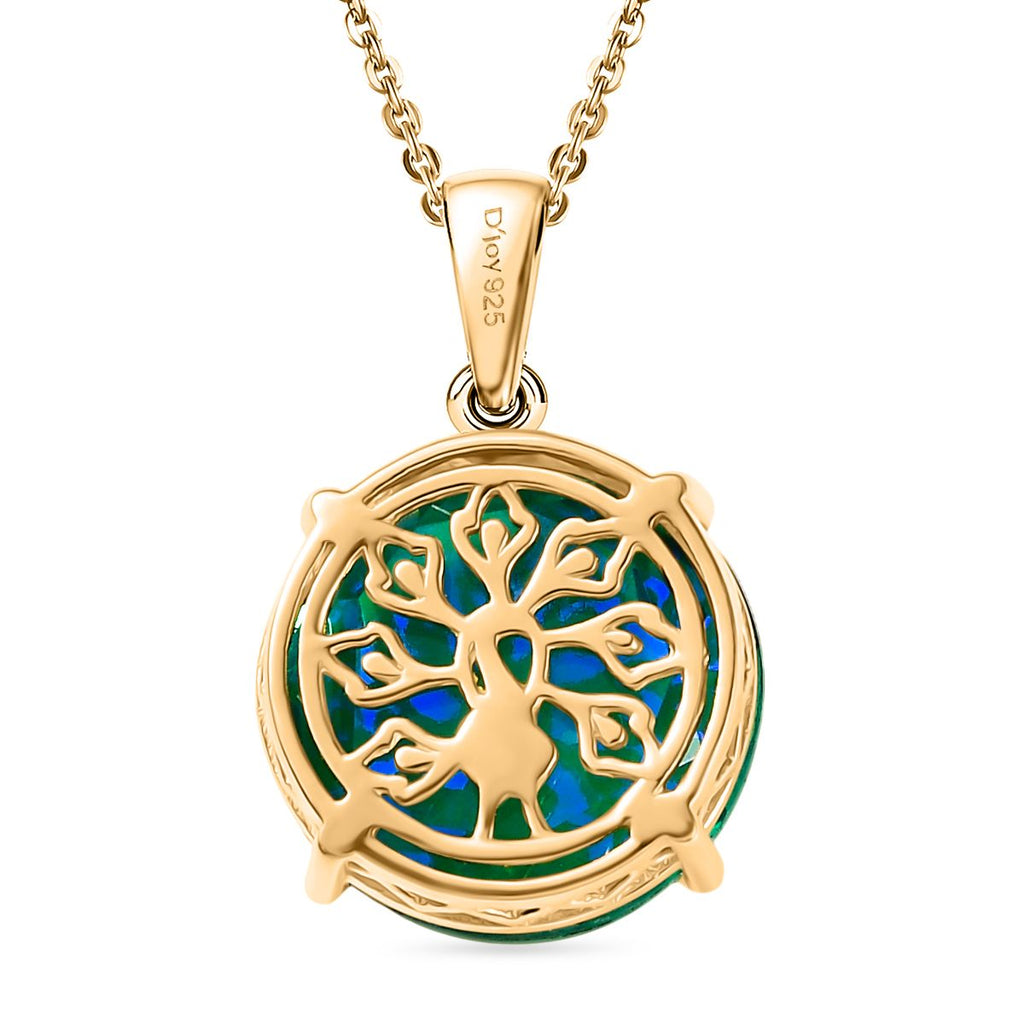 D joy Pfau Quarz Triplette Anhänger mit Kette, 925 Silber 750 Gelbgold Vermeil ca. 11.34 ct
