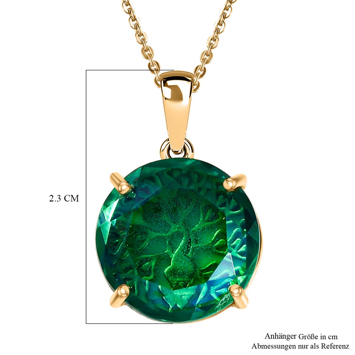 D joy Pfau Quarz Triplette Anhänger mit Kette, 925 Silber 750 Gelbgold Vermeil ca. 11.34 ct
