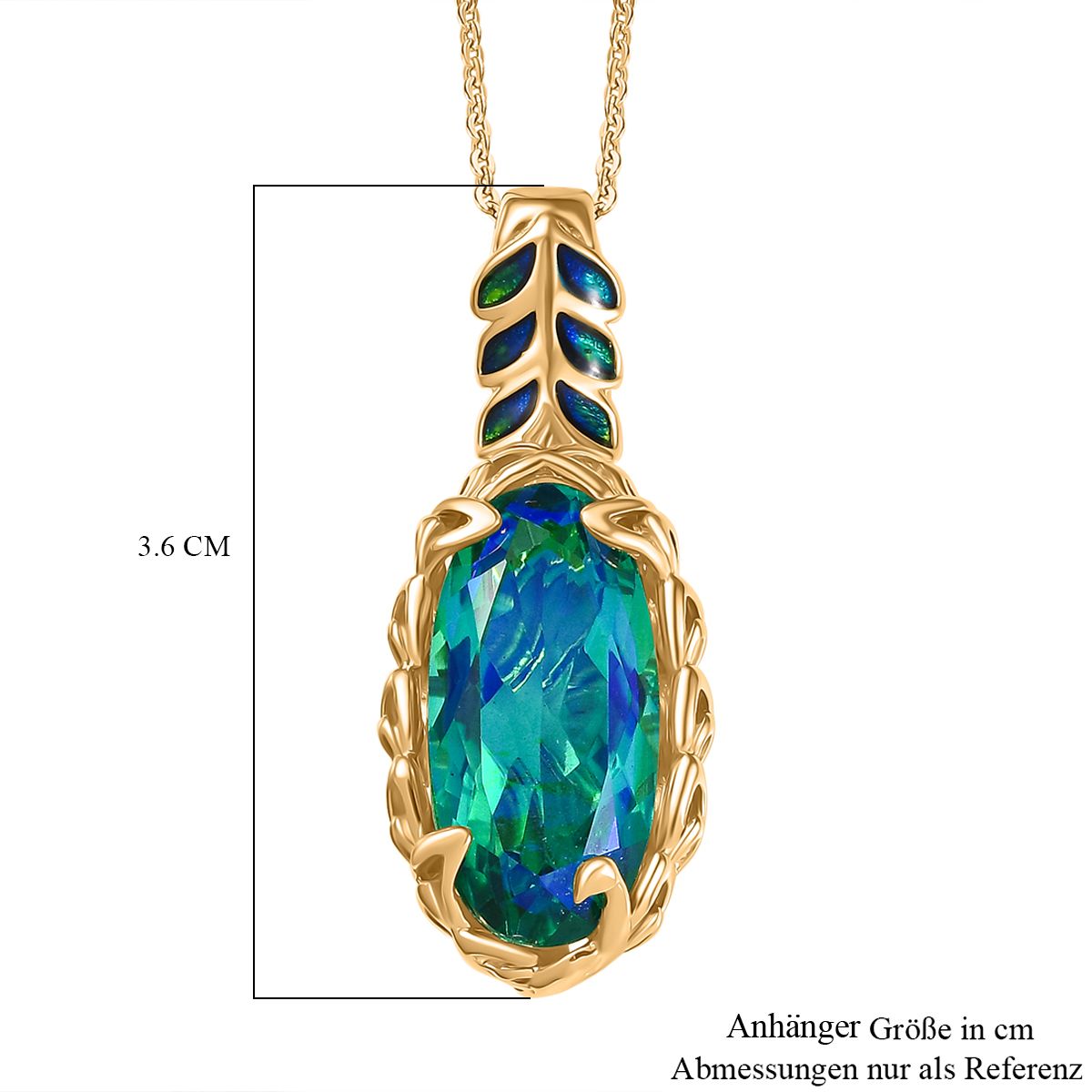 D'joy Pfau Quarz Triplette Anhänger mit Kette ca. 50 cm, 925 Silber 750 Gelbgold Vermeil ca. 10.04 ct