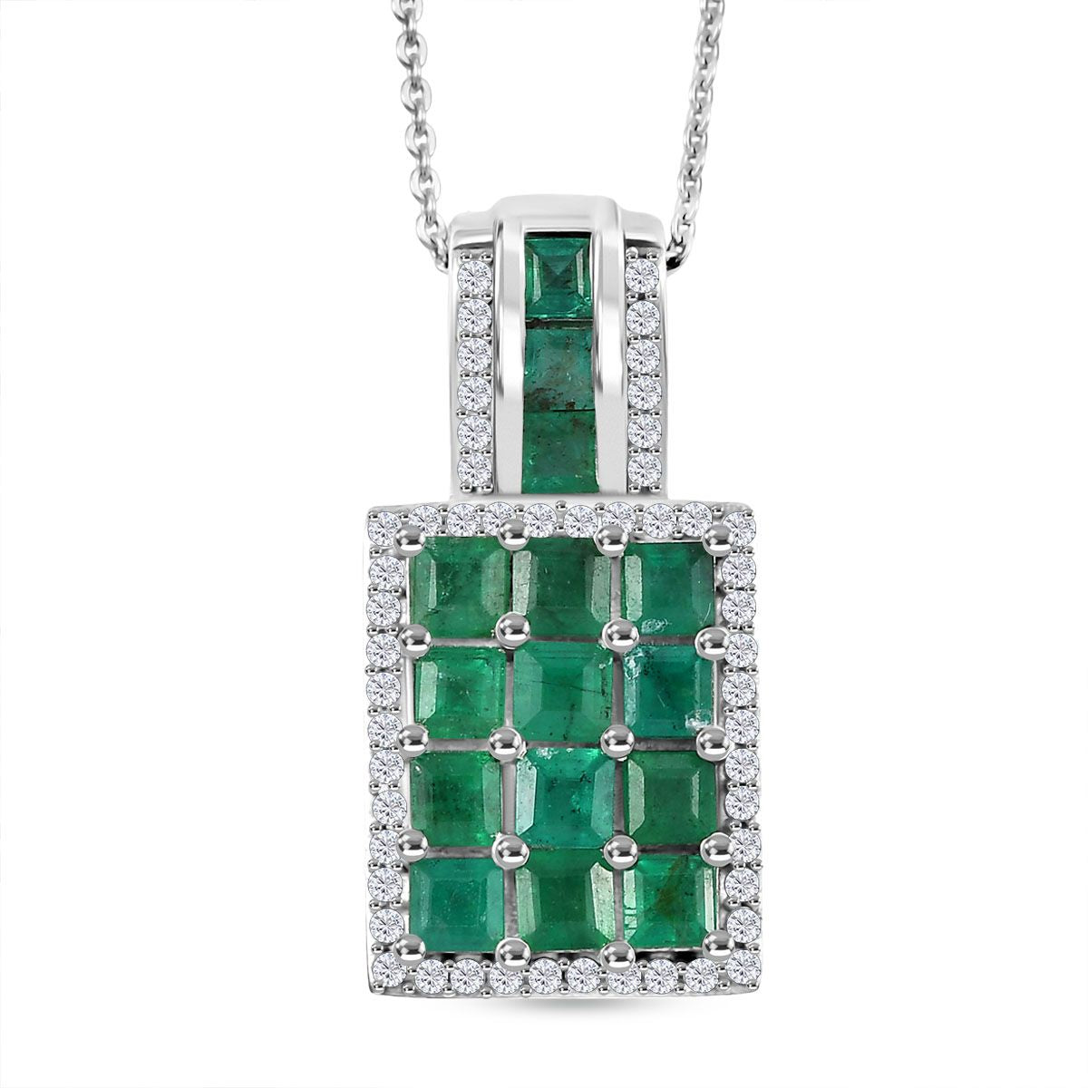 D'joy AA Smaragd Anhänger mit Kette ca. 50 cm, 925 Silber rhodiniert ca. 2.56 ct