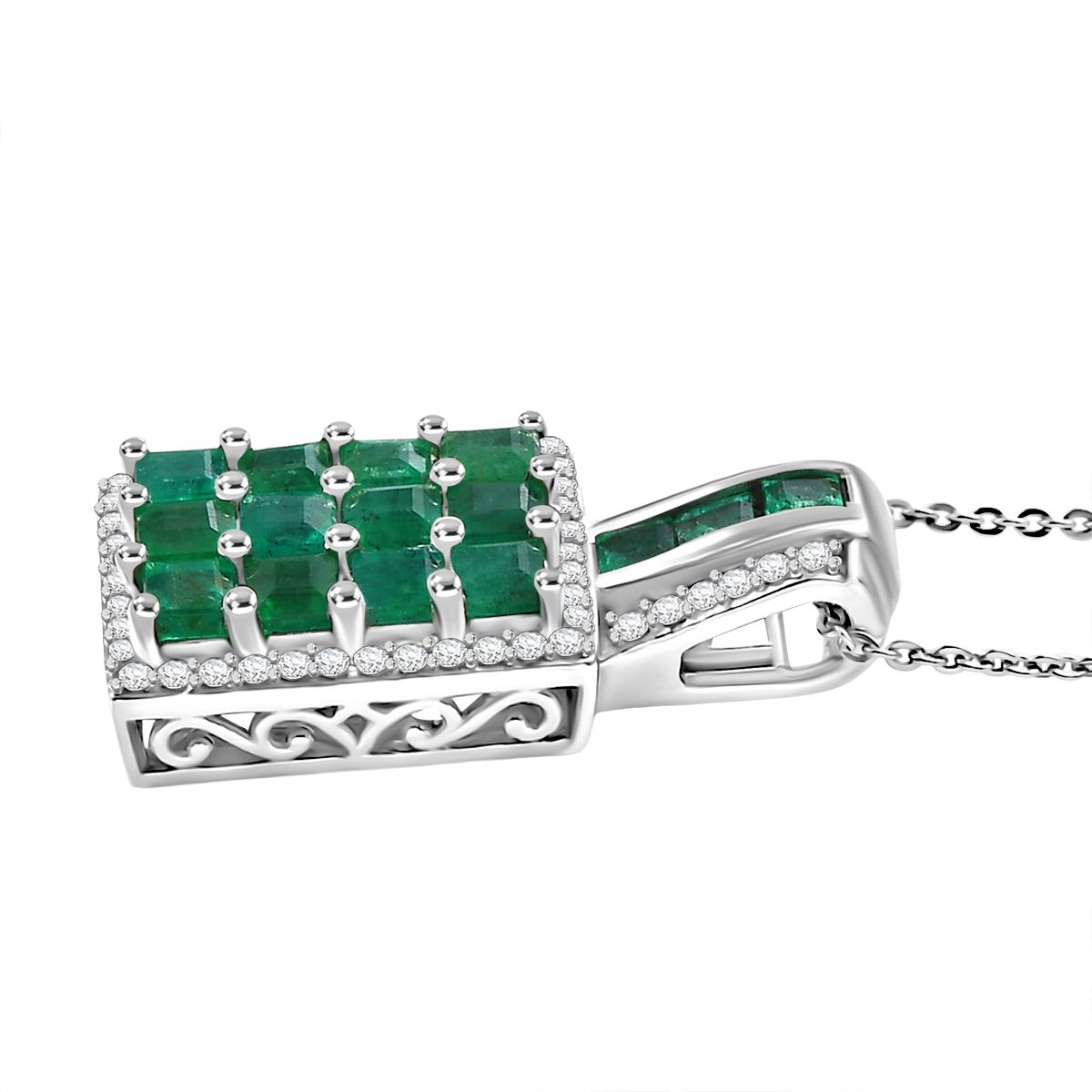 D'joy AA Smaragd Anhänger mit Kette ca. 50 cm, 925 Silber rhodiniert ca. 2.56 ct
