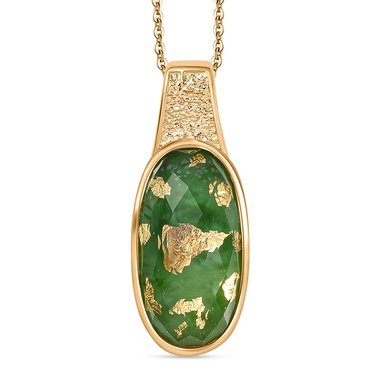 SHOPLC EXKLUSIV D joy Grün Blattgold-Quarz Anhänger mit Kette, 925 Silber 750 Gelbgold Vermeil ca. 10.75 ct