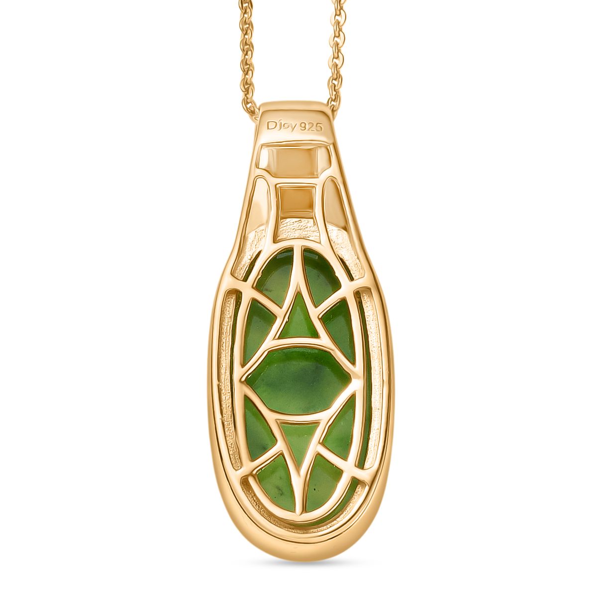 SHOPLC EXKLUSIV D joy Grün Blattgold-Quarz Anhänger mit Kette, 925 Silber 750 Gelbgold Vermeil ca. 10.75 ct