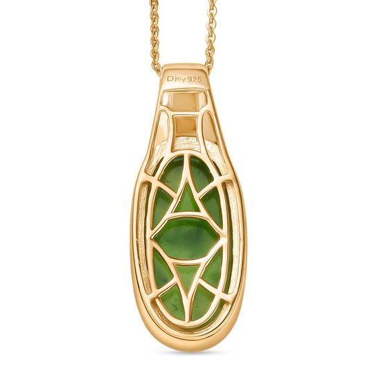 SHOPLC EXKLUSIV D joy Grün Blattgold-Quarz Anhänger mit Kette, 925 Silber 750 Gelbgold Vermeil ca. 10.75 ct