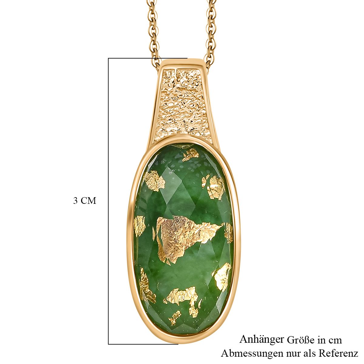 SHOPLC EXKLUSIV D joy Grün Blattgold-Quarz Anhänger mit Kette, 925 Silber 750 Gelbgold Vermeil ca. 10.75 ct