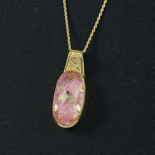 SHOPLC EXKLUSIV D joy Blattgold-Quarz Anhänger mit Kette, 925 Silber 750 Gelbgold Vermeil ca. 10.75 ct