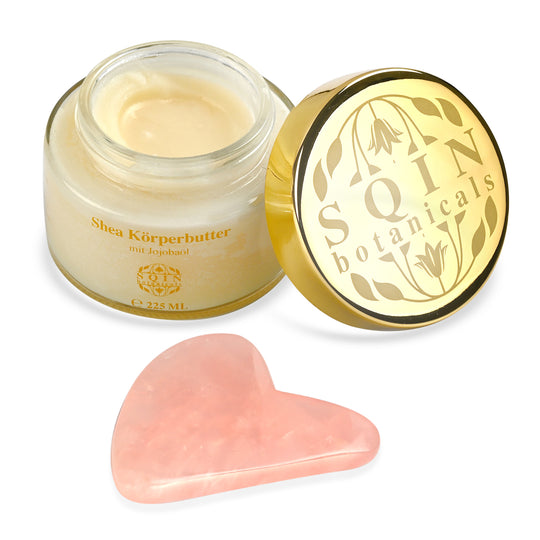 Shea Körperbutter mit Jojobaöl inkl. Opalit Gua Sha, 225 ml