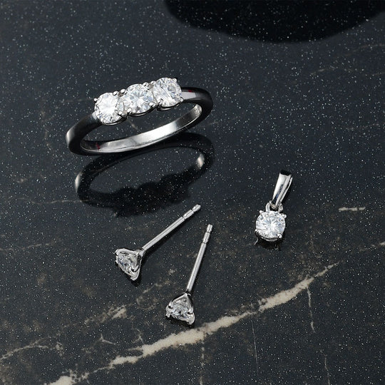 Moissanit Schmuckset 925 Silber rhodiniert (Größe 19) ca. 1,44 ct.