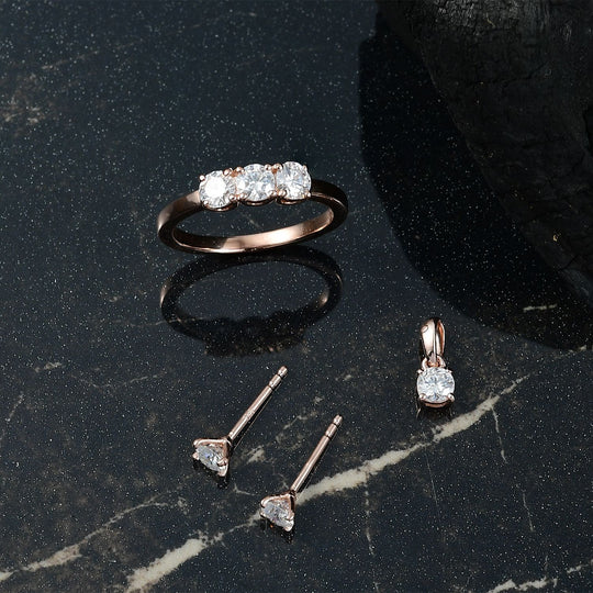 Moissanit Schmuckset 925 Silber 750 Roségold Vermeil (Größe 19) ca. 1,44 ct.