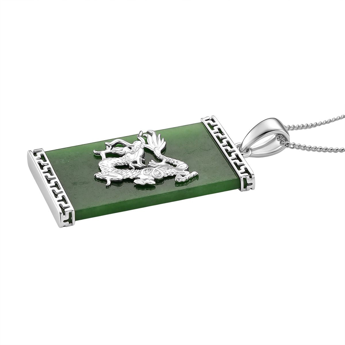 Grüne Jade Drachen-Anhänger mit Kette, 925 Silber rhodiniert, ca. 17.24 ct