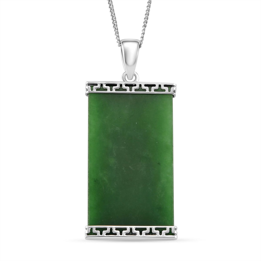 Grüne Jade Drachen-Anhänger mit Kette, 925 Silber rhodiniert, ca. 17.24 ct