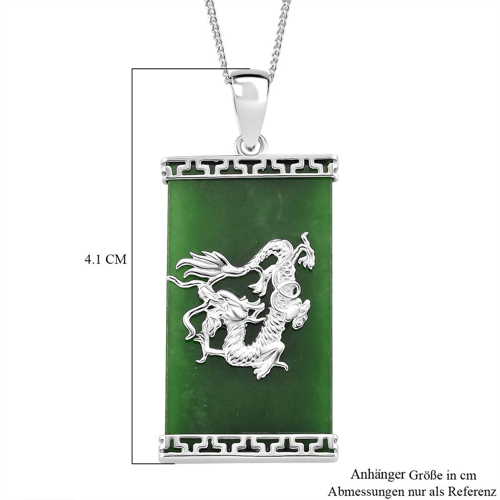 Grüne Jade Drachen-Anhänger mit Kette, 925 Silber rhodiniert, ca. 17.24 ct