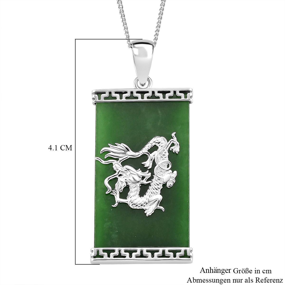 Grüne Jade Drachen-Anhänger mit Kette, 925 Silber rhodiniert, ca. 17.24 ct