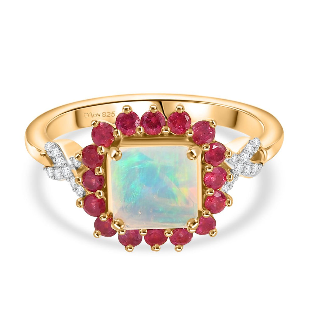 D'Joy äthiopisches Welo Opal, Niassa Rubin und Moissanit Schmuckset