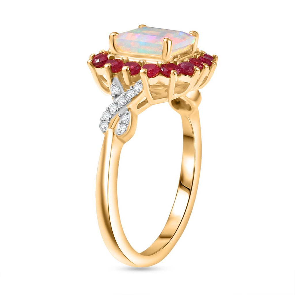 D'Joy äthiopisches Welo Opal, Niassa Rubin und Moissanit Schmuckset