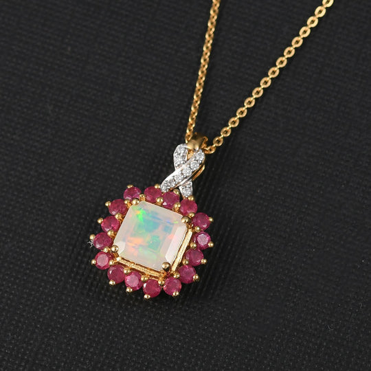Opal Radiance - D joy Natürlicher, äthiopischer Welo Opal, Tansanit Starlit Anhänger mit Kette ca. 50 cm, 925 Silber 750 Gelbgold Vermeil ca. 1.63 ct