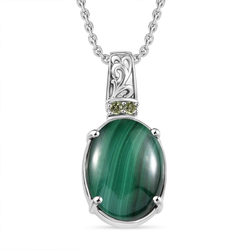 Malachit, Peridot Schmuckset Edelstahl ca. 11.10 ct