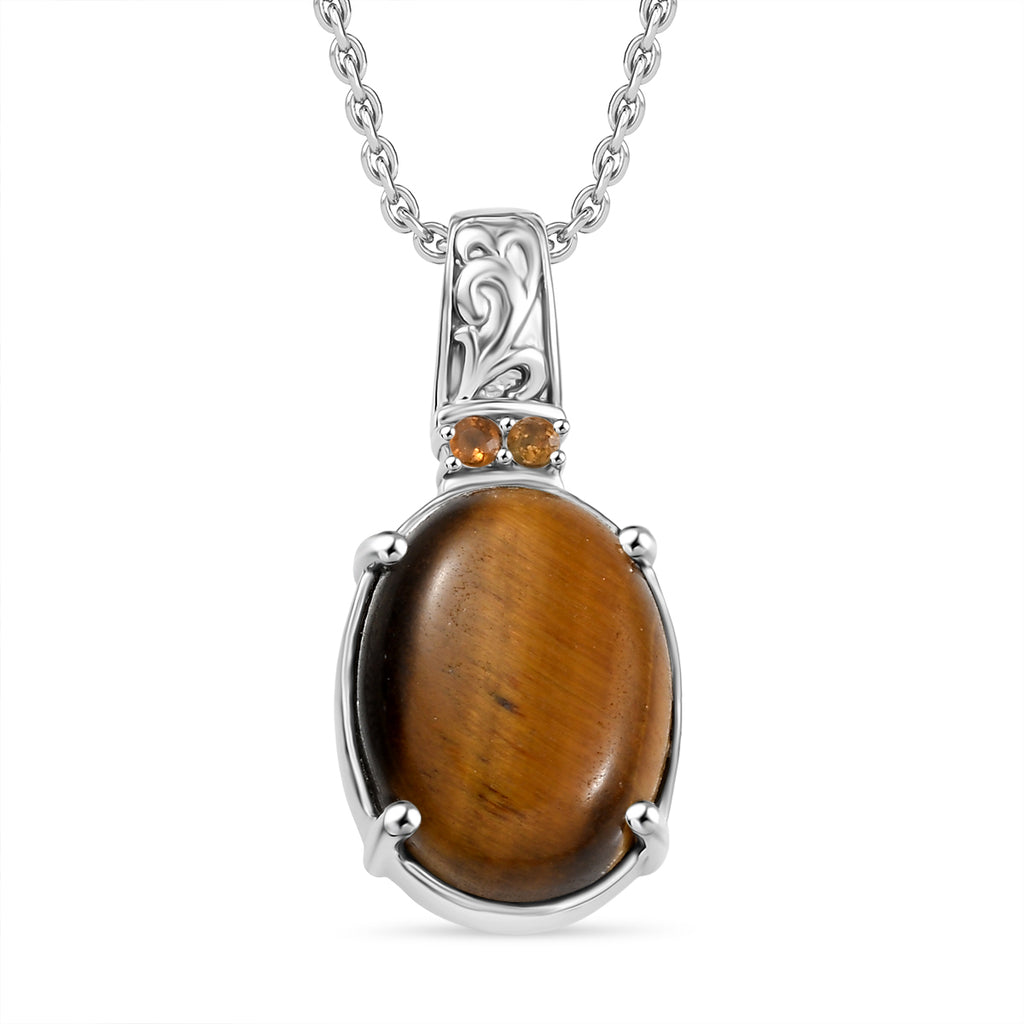Tigerauge, Citrin Schmuckset Edelstahl ca. 11.10 ct