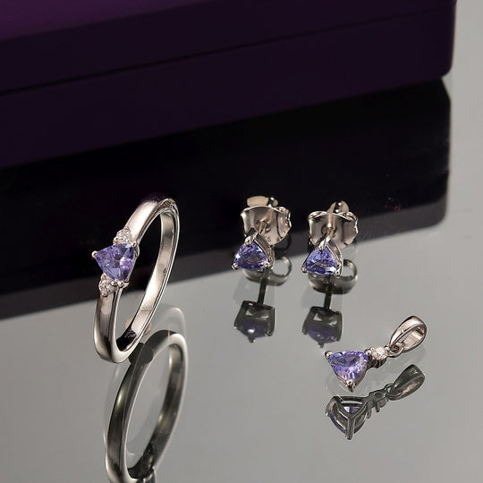 3er Set - D'Joy Tansanit Ohrringe, Ring und Anhänger, 925 Silber rhodiniert (Größe 21.00) ca. 1.15 ct