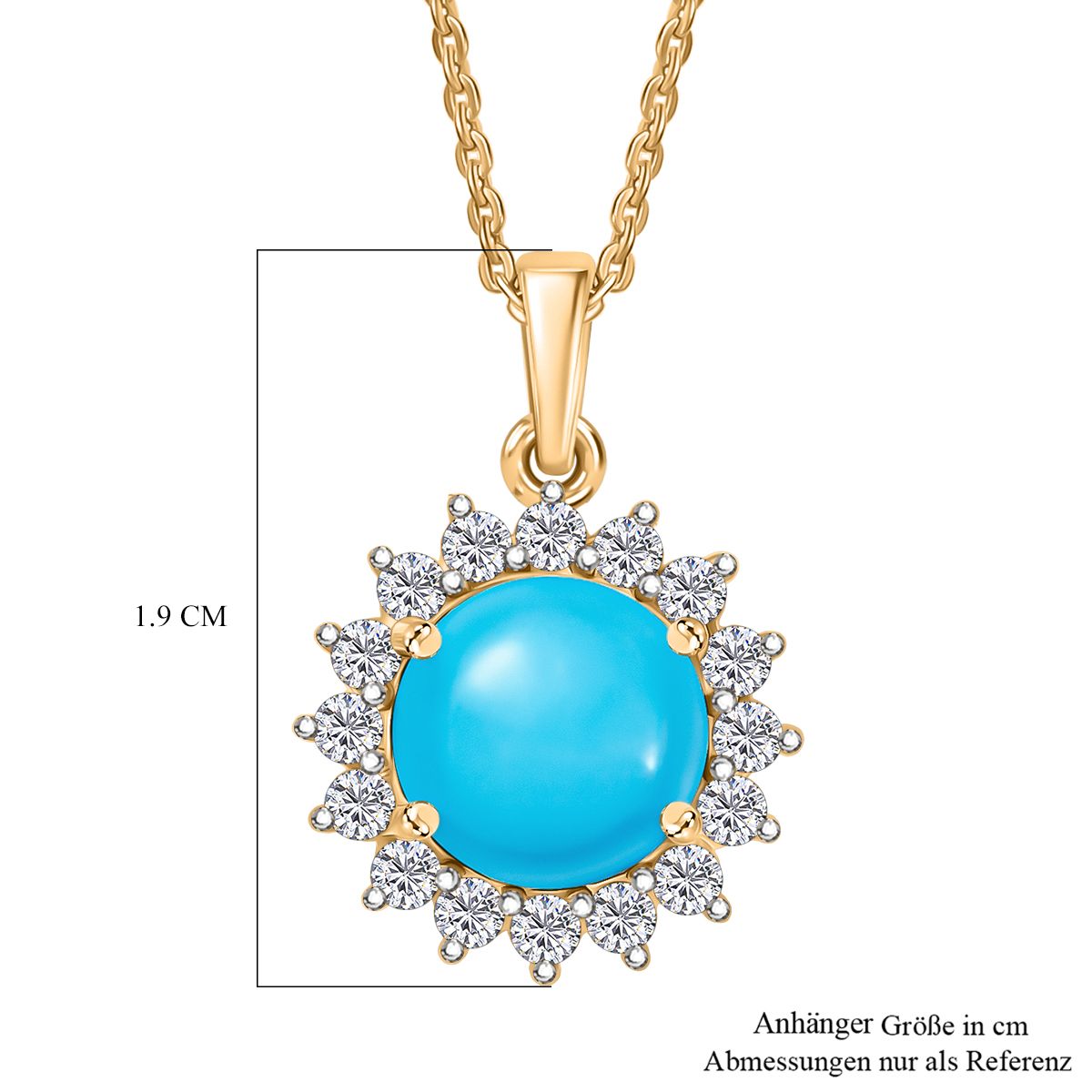D joy AA Sleeping Beauty Türkis, Weißer Zirkon Anhänger mit Kette, 925 Silber 750 Gelbgold Vermeil ca. 3.08 ct