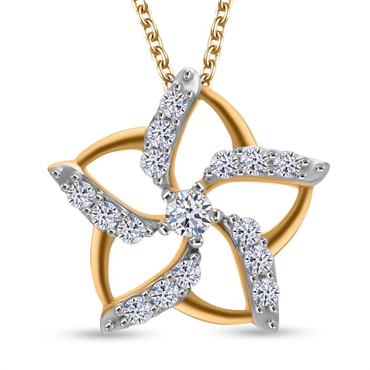 LUXURIANT DIAMOND - Lab Grown Diamant SI-GH SGL zertifiziert Anhänget mit Kette (ca. 50cm), 925 Silber 750 Gelbgold Vermeil ca. 0.50 ct