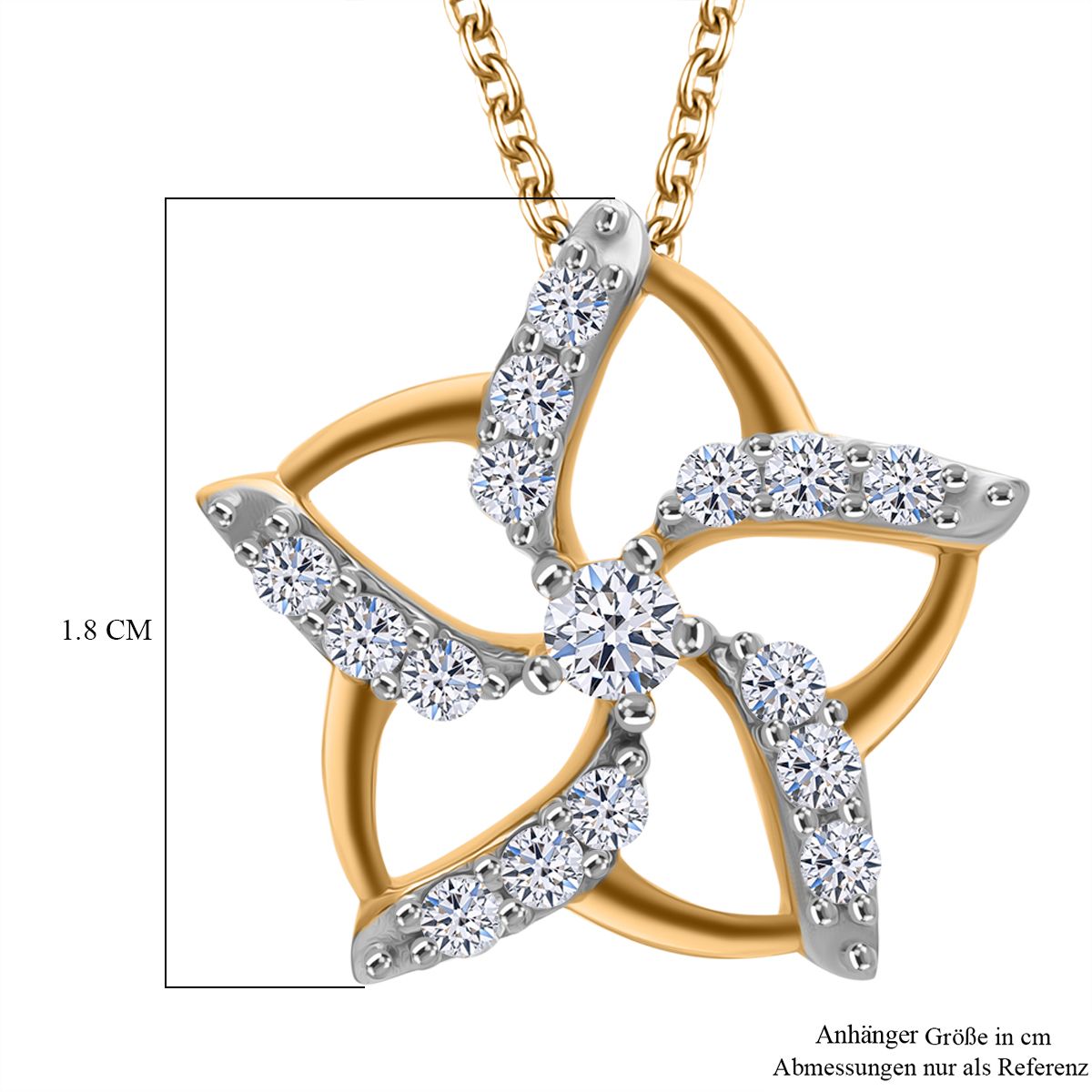 LUXURIANT DIAMOND - Lab Grown Diamant SI-GH SGL zertifiziert Anhänget mit Kette (ca. 50cm), 925 Silber 750 Gelbgold Vermeil ca. 0.50 ct