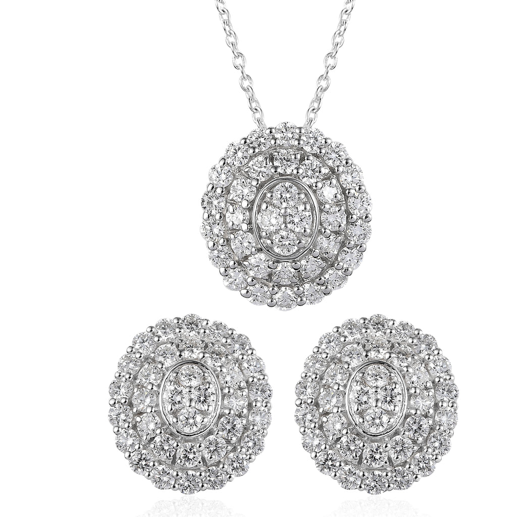 LUXURIANT DIAMOND - 2er Set Lab Grown Diamant SI-GH Anhänger mit Kette (ca. 45 cm + 5 cm extender) und Ohrringe, 925 Silber rhodiniert ca. 3.00 ct