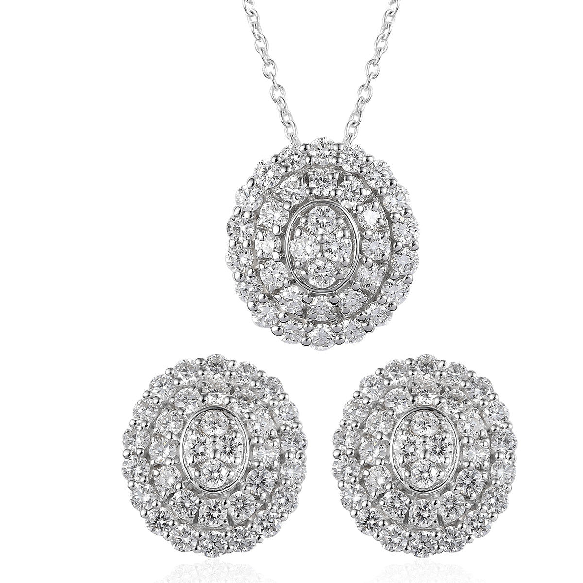 LUXURIANT DIAMOND - 2er Set Lab Grown Diamant SI-GH Anhänger mit Kette (ca. 45 cm + 5 cm extender) und Ohrringe, 925 Silber rhodiniert ca. 3.00 ct
