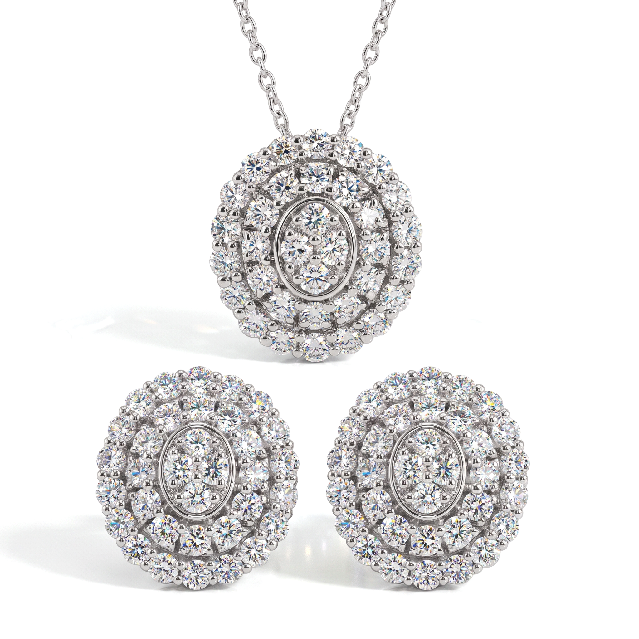 LUXURIANT DIAMOND - 2er Set Lab Grown Diamant SI-GH Anhänger mit Kette (ca. 45 cm + 5 cm extender) und Ohrringe, 925 Silber rhodiniert ca. 3.00 ct