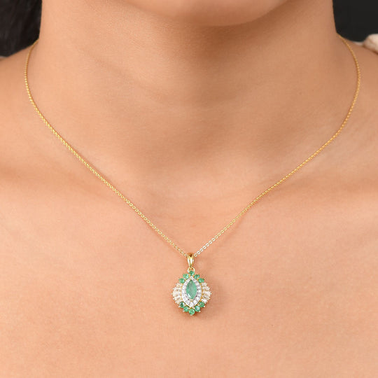 D'joy AAA Kagem Sambischer Smaragd, Moissanit Anhänger mit Kette, 925 Silber 750 Gelbgold Vermeil ca. 2.11 ct