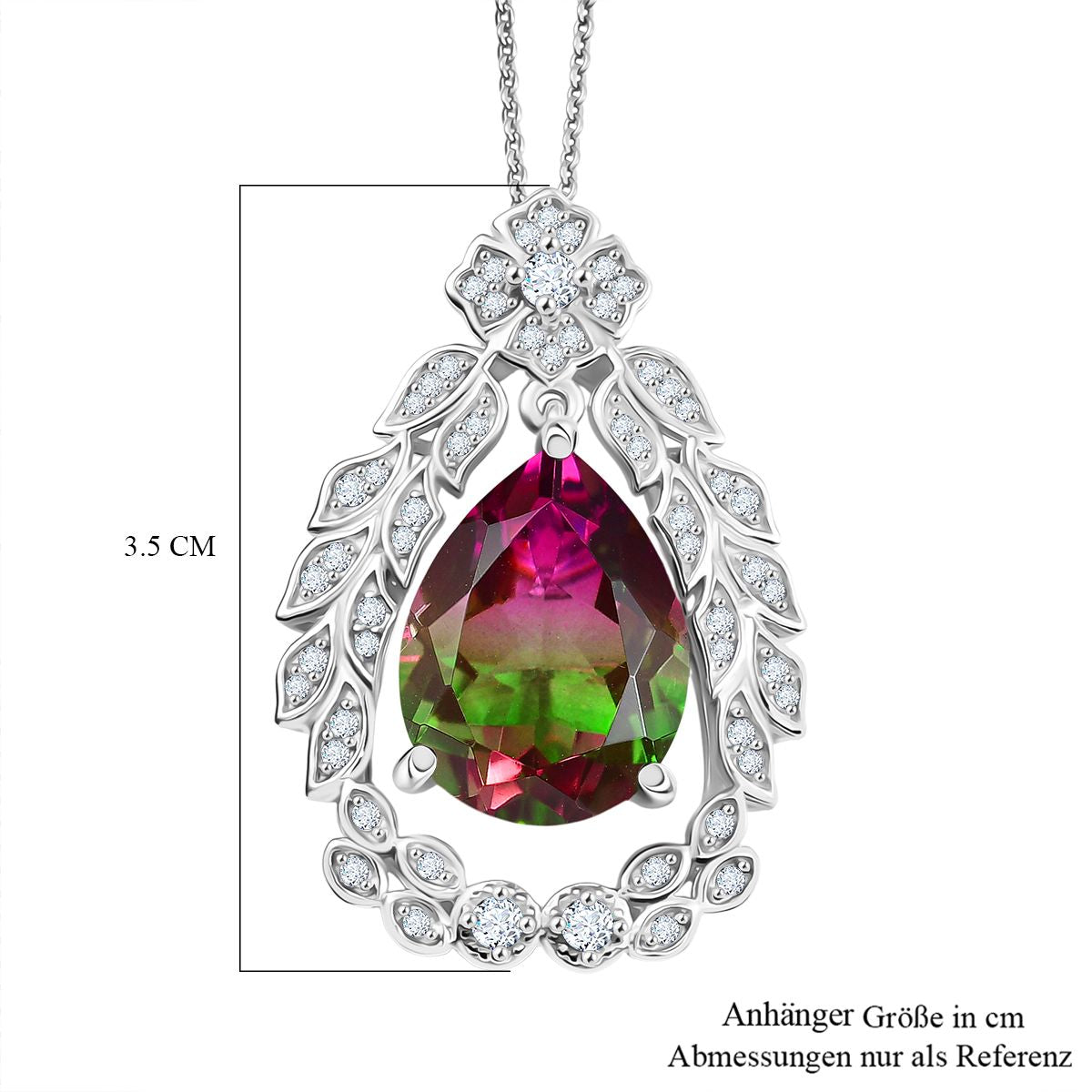 Garden Grace - D'joy Wassermelonen Quarz Triplette, Weißer Zirkon Anhänger mit Kette ca. 45 cm, 925 Silber rhodiniert ca. 11.36 ct