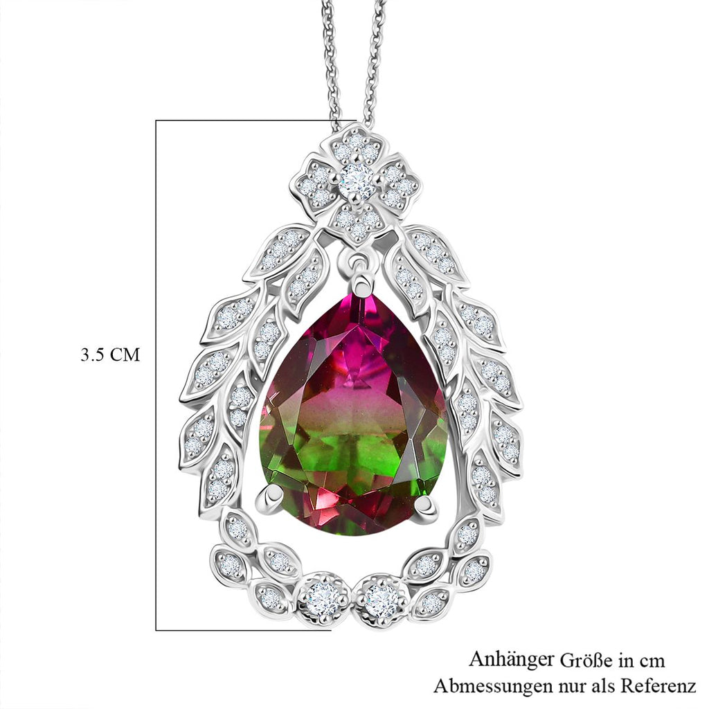Garden Grace - D'joy Wassermelonen Quarz Triplette, Weißer Zirkon Anhänger mit Kette ca. 45 cm, 925 Silber rhodiniert ca. 11.36 ct