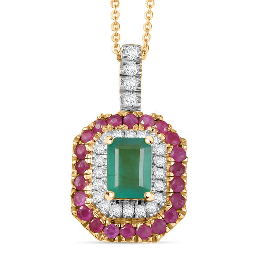 D'joy AAA Kagem Sambischer Smaragd, Moissanit Anhänger mit Kette, 925 Silber 750 Gelbgold Vermeil ca. 2.11 ct