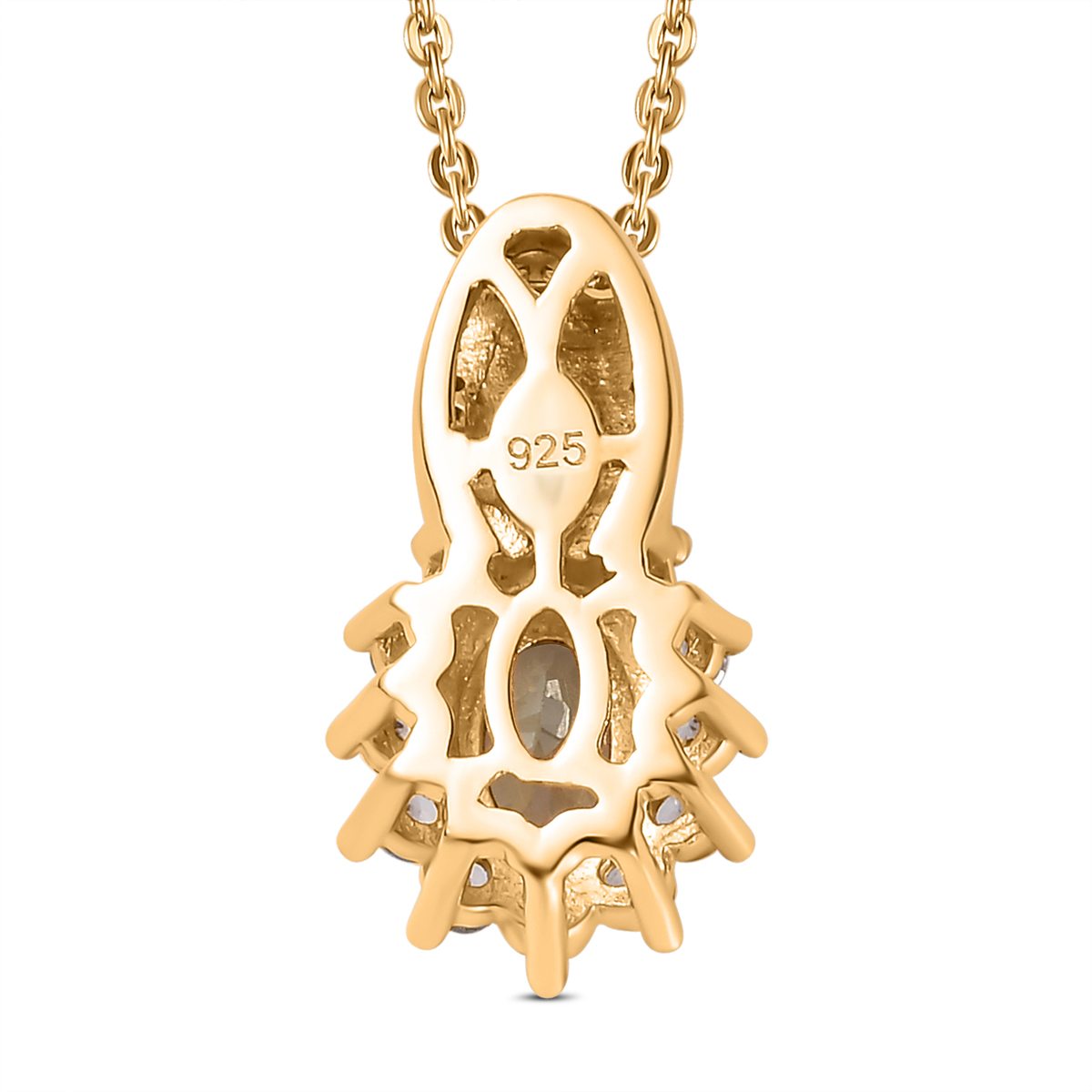 Natürlicher goldener Tansanit und weißer Zirkon Anhänger mit Kette, 925 Silber Gelbgold Vermeil ca. 0.85 ct