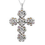 Natürlicher, mehrfarbiger-Turmalin, weißer Zirkon Anhänger mit Kette, 925 Silber platiniert ca. 6.26 ct