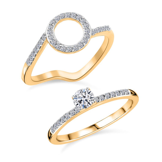 LUXURIANT DIAMOND - Lab Grown Diamant SI-GH SGL zertifiziert Schmuckset 925 Silber 750 Gelbgold Vermeil (Größe 19) ca. 0,50 ct.