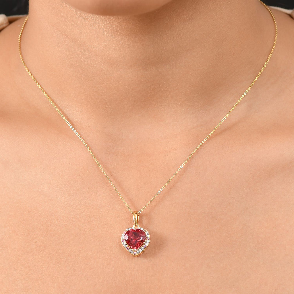 Flame of Grace - D joy Lab Created Padparadscha-Saphir , Moissanit Anhänger mit Kette, 925 Silber 750 Gelbgold Vermeil ca. 6.49 ct