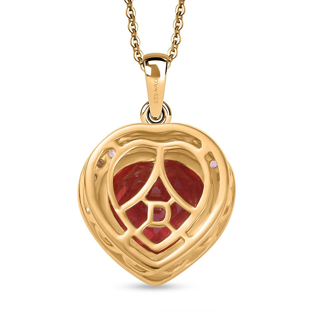 Flame of Grace - D joy Lab Created Padparadscha-Saphir , Moissanit Anhänger mit Kette, 925 Silber 750 Gelbgold Vermeil ca. 6.49 ct