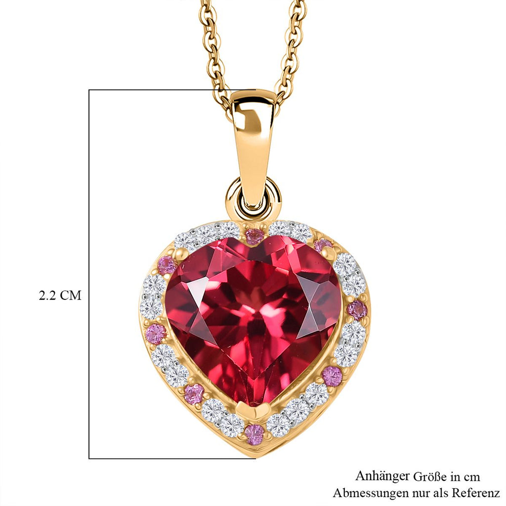 Flame of Grace - D joy Lab Created Padparadscha-Saphir , Moissanit Anhänger mit Kette, 925 Silber 750 Gelbgold Vermeil ca. 6.49 ct