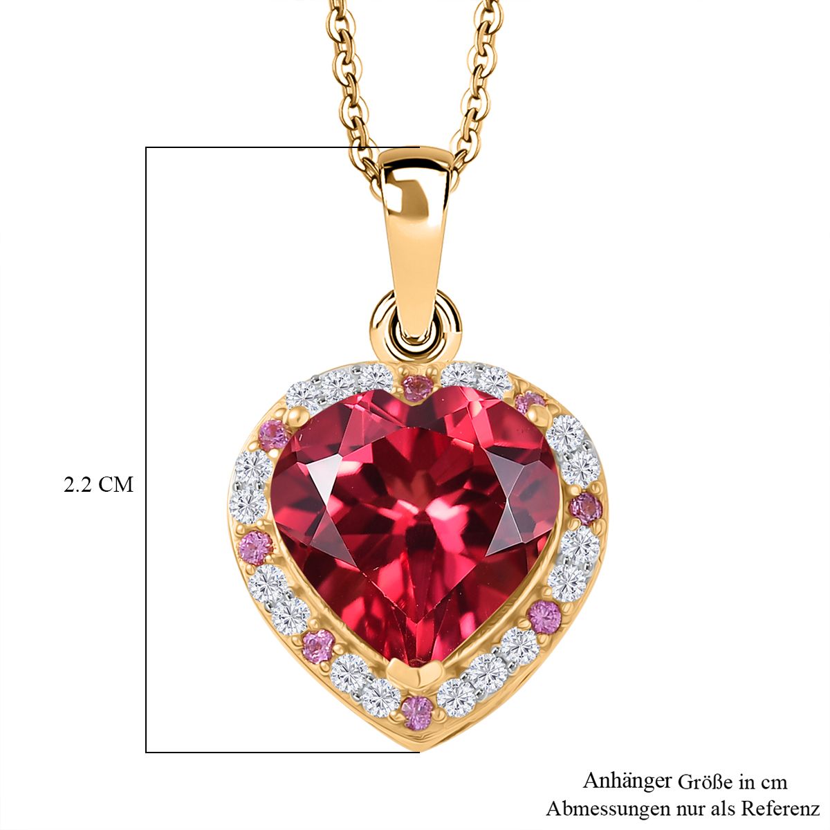 Flame of Grace - D joy Lab Created Padparadscha-Saphir , Moissanit Anhänger mit Kette, 925 Silber 750 Gelbgold Vermeil ca. 6.49 ct