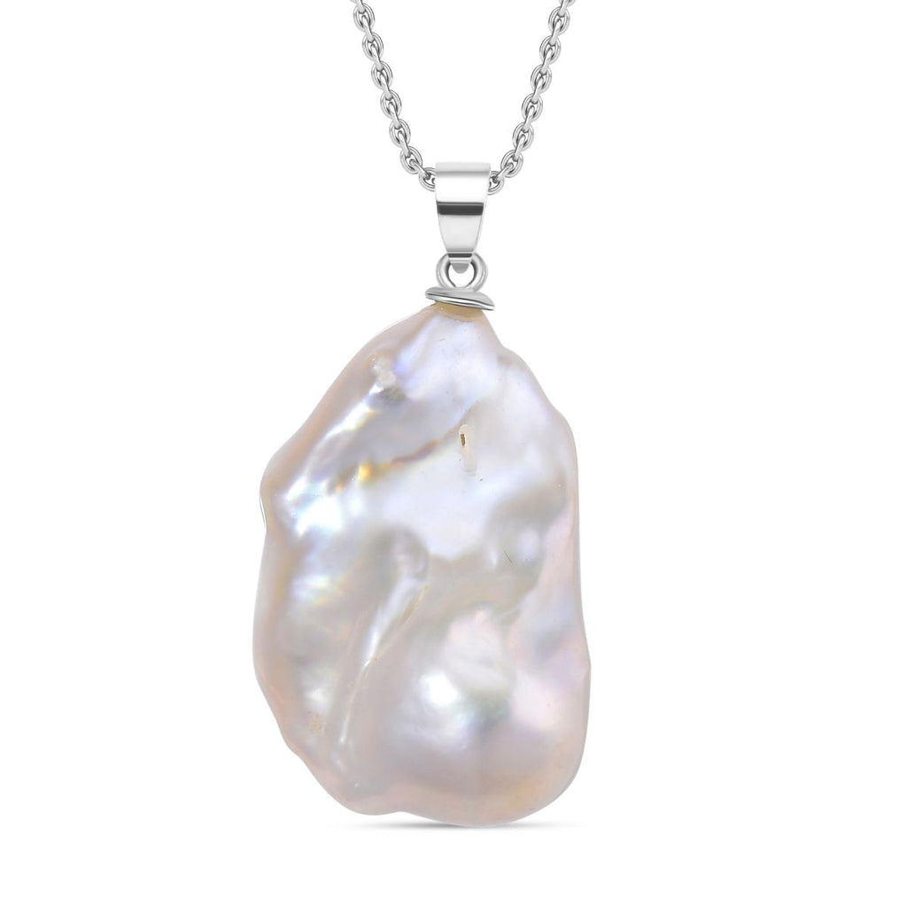 AAA Weiße Süßwasser Barockperle Anhänger mit Kette, ca. 50 cm, 925 Silber rhodiniert