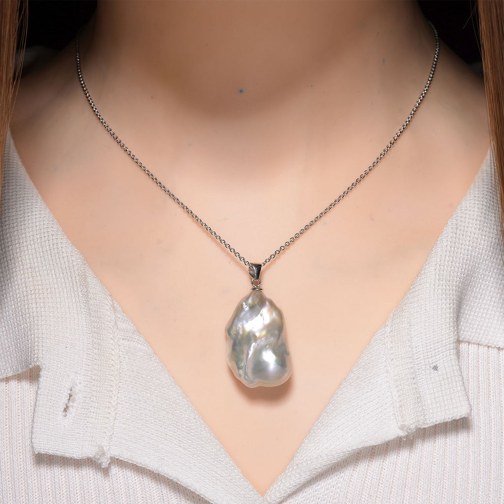 AAA Weiße Süßwasser Barockperle Anhänger mit Kette, ca. 50 cm, 925 Silber rhodiniert