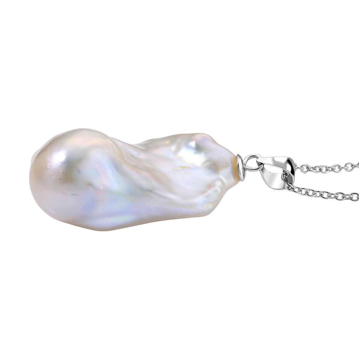 AAA Weiße Süßwasser Barockperle Anhänger mit Kette, ca. 50 cm, 925 Silber rhodiniert