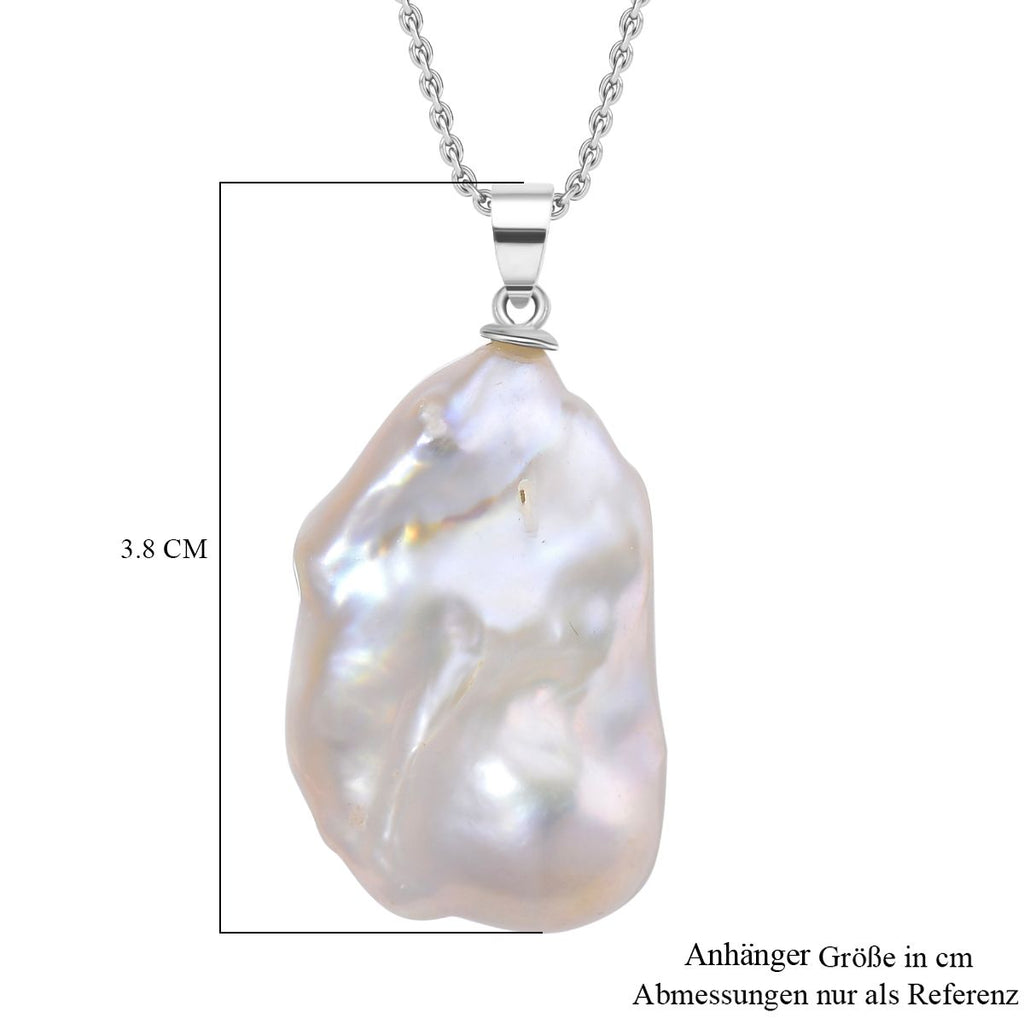 AAA Weiße Süßwasser Barockperle Anhänger mit Kette, ca. 50 cm, 925 Silber rhodiniert