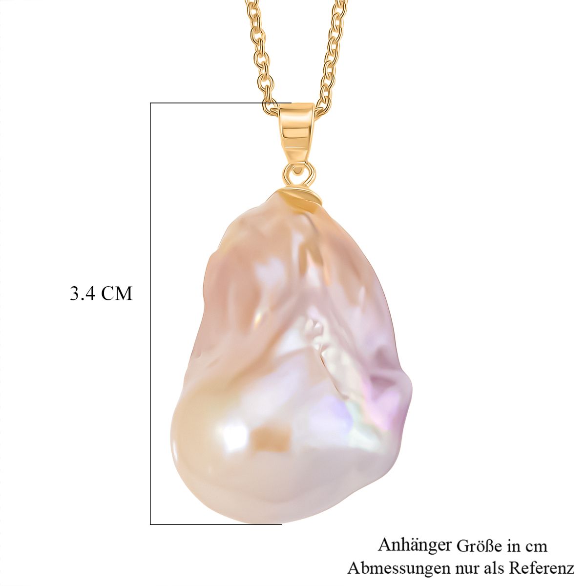 AAA Mehrfarbige-Süßwasser-Barockperle Anhänger mit Kette, ca. 50 cm, 925 Silber vergoldet