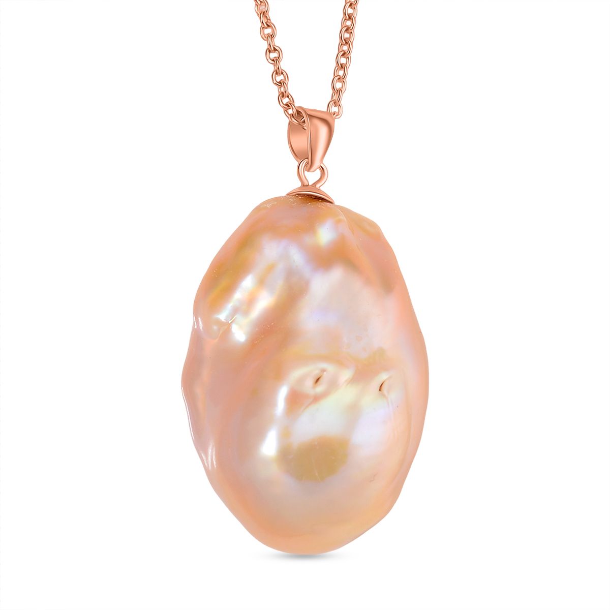 AAA mehrfarbige Süßwasser Barockperle Anhänger mit 50cm Kette, 925 Silber rosévergoldet